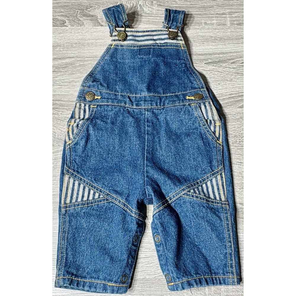 Vintage Montgomery Ward 80's denim overalls w/ stripes. Infants Size 6-9 mos EUC